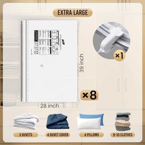TAILI-LONG SIDE ZIP 8 Pack Vacuum Storage Bags, Vacuum Seal Bags for Clothing (39x28 inches), Jumbo Storage Space Saver for Beddings, Comforters, Blanket, Pillows and Clothes - Image 3