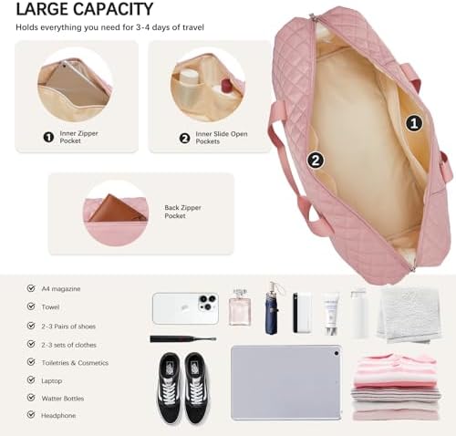 BOSTANTEN Large Travel Duffle Bag with Shoe Compartment and Trolley Sleeve, Waterproof Weekender Bags for Women, Pink - Image 4