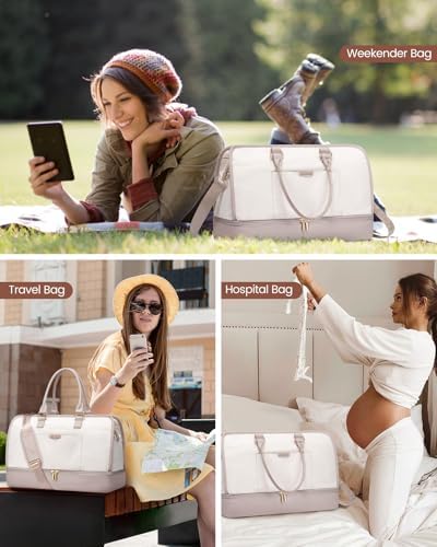 LOVEVOOK Travel Duffel Bag For Women, Weekender Bags With Shoe Compartment, Air Approved Overnight Carry-on Bags With Wet Pocket, Gym Tote Bag, Hospital Bag, 2Pcs - Image 6