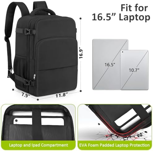 Travel Backpack for Women Men,Travel Laptop Backpack w/USB Charging Port, Waterproof Travel Backpack Carry On Flight Approved,Weekender Business Hiking Bag,Laptop Backpack 15.6 inch - Image 2