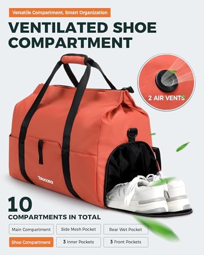 Tolaccea Gym Duffel Bag for Women, Travel Bags Foldable Sports Duffle with Shoe Compartment & Wet Pocket, Lightweight & Water-Resistant, Perfect for Workout, Weekender Overnight & Carry-On Expandable - Image 5