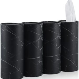 SINGARO Car Tissue Holder, 4 Pack Car Cup Holder Facial Tissues with Travel Tissue Bag, Quick and Convenient Flower Combination Car Tissue Box(4 Canisters/200 Tissues) Black