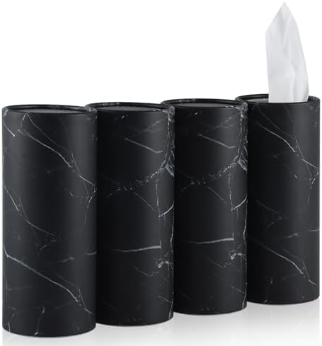 SINGARO Car Tissue Holder, 4 Pack Car Cup Holder Facial Tissues with Travel Tissue Bag, Quick and Convenient Flower Combination Car Tissue Box(4 Canisters/200 Tissues) Black