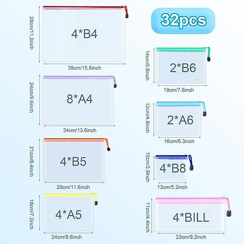 32pcs Mesh Zipper Pouch Bags, 8 Sizes, 8 Colors for Organizing, Board Game Storage, Travel, School, Office - Image 2