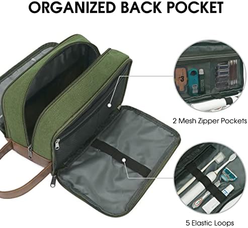 WANDF Travel Toiletry Bag for Men Large Toiletries Shaving Bag Water Resistant Hanging Dopp Kit Travel Accessories Bag for Women Men (Green) - Image 4