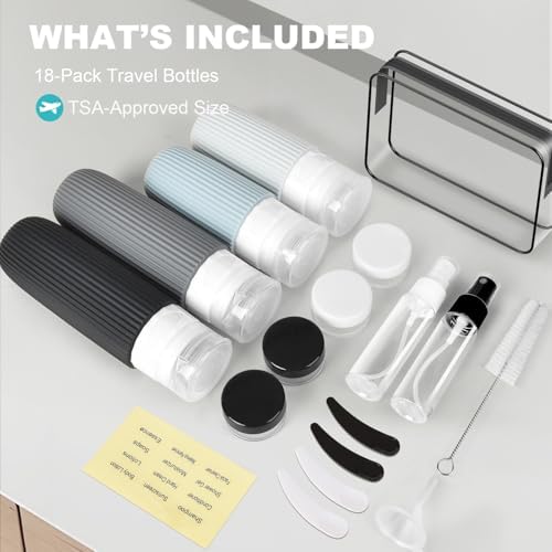 Travel Size Toiletries (18 Pack), TSA Approved Silicone Containers jar Kit, Airplane Essentials Toiletry Bottles Bag, Leak Proof Refillable Accessories for Conditioner, Shampoo, Lotion & Body Wash - Image 8
