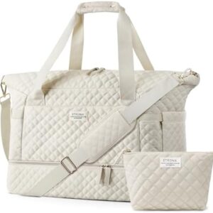 ETRONIK Travel Bag, Weekender Bags for Women, Personal Item Travel Bag with Wet Pocket, Duffel Bag for Travel with Shoes Compartment, 37L Hospital Bag for Labor and Delivery (Beige)