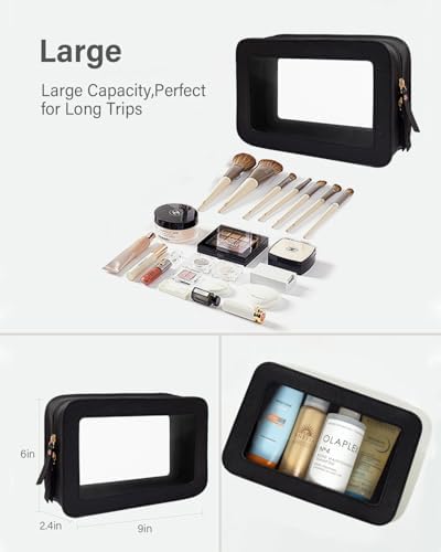 KOTORA Clear Makeup Bag Set for Women Portable Clear Make up Bag Cute Waterproof Travel Cosmetic Bag Toiletry Bag for Car Essentials Bag (Black) - Image 2