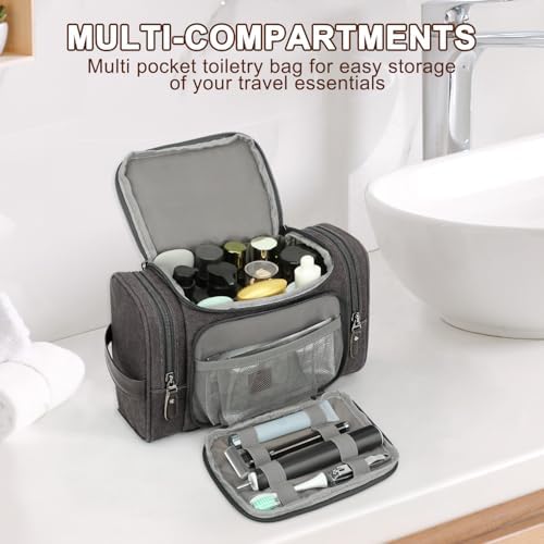 ZOMFELT Travel Toiletry Bag for Men, Water-Resistant Canvas Dopp Kit with Wet Compartments, Multi-Pocket Organizer for Shaving Kit, Gym Essentials and Toiletries Accessories, Grey - Image 2