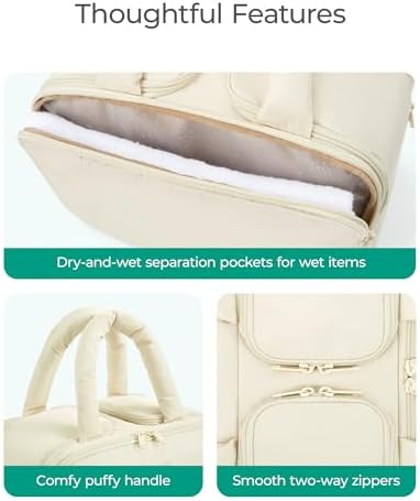 BAGSMART Travel Toiletry Bag, Puffy Large Toiletry Bag for Women, Lightweight Cosmetic Makeup Bag Organizer with Handle for Traveling, Accessories, Essentials, Toiletries (Beige - Image 5