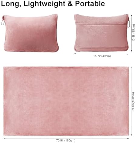 DAWNTREES 2 Pack 70"x40" Travel Blanket and Pillow Set,2 in 1 Large Airplane Blanket with Soft Bag Essential for Airplane, Car, Long-Distance Travel, and Outdoor Camping - Image 2