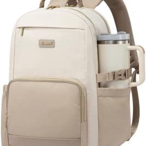 LOVEVOOK Laptop Backpack for Women with Pouch Pocket for Large Capacity Cup,15.6 Inch Laptop Computer Bag Travel Backpack Purse,Waterproof Work Business Backpack College Teacher Bags,Beige-Khaki