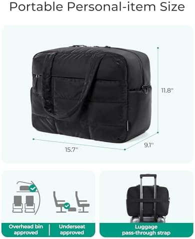 BAGSMART Gym Bag for Women, Carry on Travel Duffel Bag, Water-resistant Weekender with Shoe Compartment, Black - Image 5