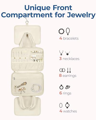 BAGSMART Travel Toiletry Bag with Jewelry Organizer, Hanging Travel Bag for Toiletries, Puffy Makeup Cosmetic Bag Organizer, Carry-on Travel Accessories Essentials, Beige-M - Image 2