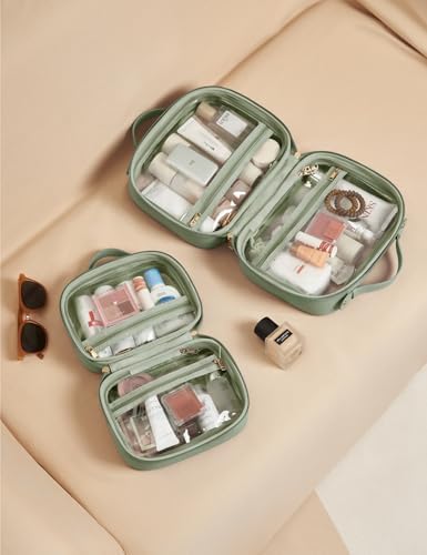 Clear Cosmetic Bag Double Layer 4 Compartments Travel Toiletry Bag Clear Makeup Bag Case with Zipper Transparent Travel Bag for Toiletries, TSA Approved, Gift for Women Girls (Sage Green) - Image 8