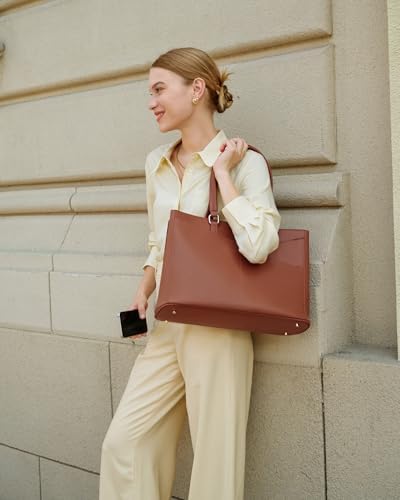 Laptop Tote Bag for Women,15.6 Inch Waterproof Computer Bags Women Business Office Work Bag Briefcase, Brown - Image 6