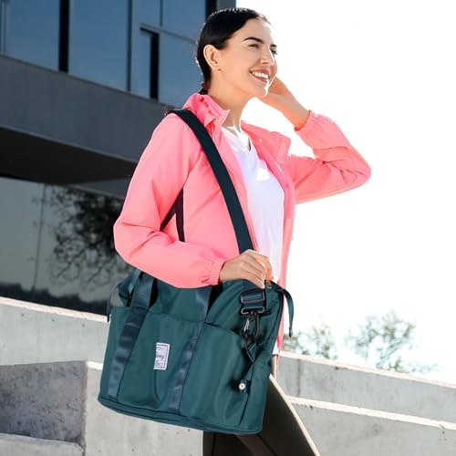 Travel Duffel Bag - Large Shoulder Weekender Overnight Bag, Carry on Bag with Wet Pocket, Waterproof Expandable Duffel Bag with Trolley Sleeve, Sports Tote Gym Bag for Women, Peacock blue - Image 7