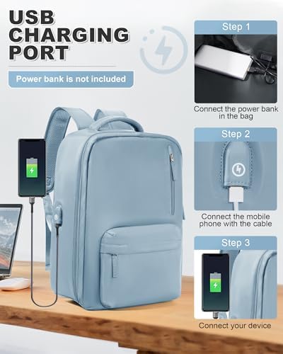 VGCUB Small Travel Backpack with Vacuum System Carry on Storage Compression Personal Item Bags with Electric Pump Work Business Vacpack College Airback lightweight Backpack for Women Men Light blue - Image 6