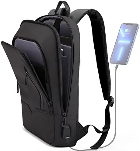 hk Backpack for Men Business Slim Backpack with USB Charger Computer Lightweight Anti-theft Travel Backpacks 15.6 inch Water Resistant Laptop Bag for Work Office College-Black