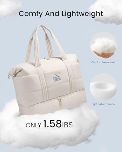 LOVEVOOK Travel Duffle Bag for Women, 3Pcs Puffer Large Weekender Overnight Bag with Shoe Compartment, Water Resistant Gym Duffel Bag, Carry on Bag for Hospital Delivery with Toiletry Organizer - Image 3