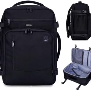 ECOHUB 17" Small Travel Backpack, United Airlines Personal Item Bag 17x10x9 with 16 Pockets, Water Resistant Rucksacks Fit 15.6" Laptop, AirTag Pocket, Lightweight Casual Daypack, 25L, Black
