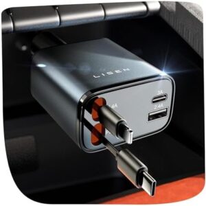 LISEN Retractable Car Charger, 69W USB C Car Accessories Adapter for iPhone 16 USB C Charger Fast Charging, Fathers Day for Gifts, Travel Essentials Gifts for Women Men, for iPhone 16 15 14 13 12