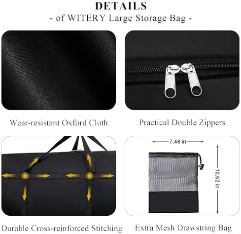 WITERY 2 Pack 180L Large Storage Bags - Big Moving Bags Heavy Duty with Zippers & Handles, Alternative to Moving Boxes and 39Inch Storage Tote for Space Saving, Travel, Clothes, Blankets, Pillows - Image 5