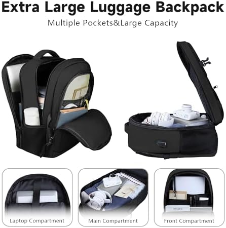 Travel Backpack, Large Carry on Backpack, 17 Inch Laptop Bag, Big Sturdy TSA-Friendly with USB Port College School Rucksack Bag, Gifts for Him Men Women, Black - Image 4