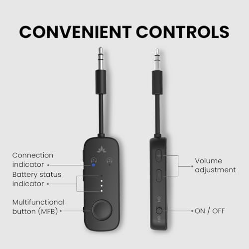 Avantree Relay - Airplane Bluetooth 5.3 Adapter with Qualcomm aptX Adaptive, Supports 2 AirPods or Headphones, 20Hr Playtime, 3.5mm AUX Wireless Audio Transmitter for Travel Flight, Airline, Gym, TV - Image 6