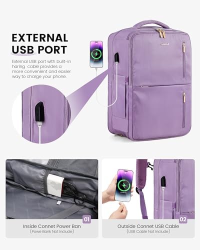 LOVEVOOK 40L Travel Backpack With 3 Packing Cubes Expandable Large Laptop Backpack Women Waterproof Backpack Waterproof Daypack Travel Bag TSA Fit 17inch Laptop Luggage With USB Charging Port - Image 7