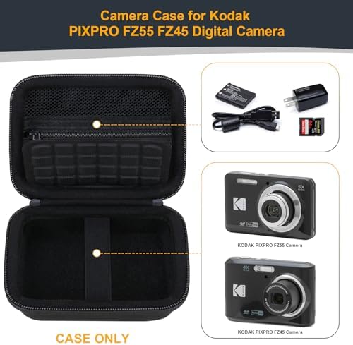 Compact Camera Case for KODAK PIXPRO FZ55 / FZ53 / FZ45 Digital Camera, Vlogging Cameras Travel Storage Bag Holder, Mesh Pocket for Charging Cable, SD Card and Batteries, Black - Image 3