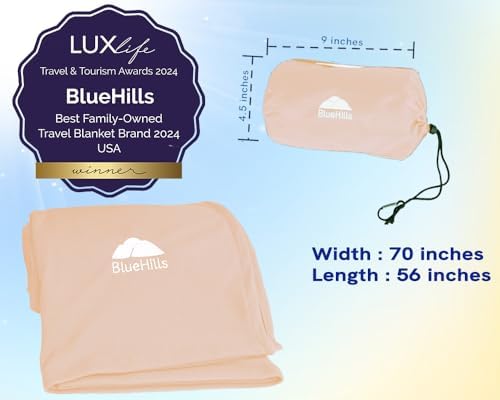 BlueHills Ultra Compact Travel Blanket Pillow for Airplane Traveling Essential Long Flight Trip Throw in Bag Portable Case Large Plane Accessories Beige - C007 - Image 3