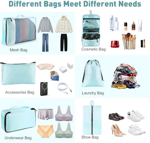 8 Set Packing Cubes for Travel Women Men Kids, Mesh Suitcase Organizer Bags Set for Luggage, 4 Sizes Extra Large, Large, Medium, Small, Travel Camping Essentials Accessories, Lake Blue - Image 3