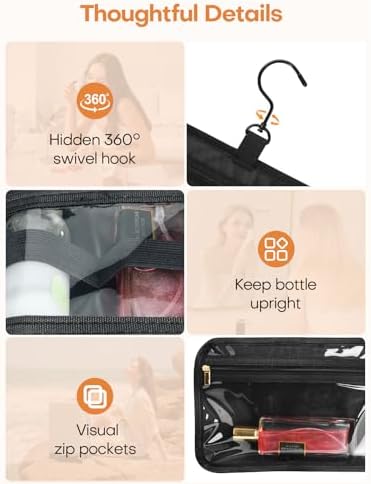Travel Toiletry Bag with Separate Jewelry Organizer, Water-resistant Makeup Bag with Hanging Hook, Large Capacity Travel Organizer for Toiletries, Cosmetic, Vacation Accessories - Medium - Image 4