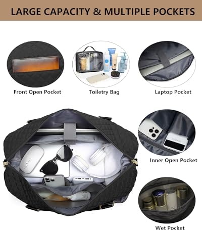 Women Weekender Travel Duffle Bags: Duffel Overnight Bag with Shoe Compartment Large Carry on Tote Bag Toiletry Bag Weekend Yoga Gym Bags with Wet Pocket Hospital Bags for Labor and Delivery Black - Image 3