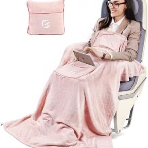 Tirrinia Travel Blanket Pillow Airplane Flight Essentials Car Pillow Traveling Accessories Gift in Portable Compact Pack for Camping Office Home 65×40