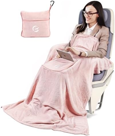 Tirrinia Travel Blanket Pillow Airplane Flight Essentials Car Pillow Traveling Accessories Gift in Portable Compact Pack for Camping Office Home 65×40