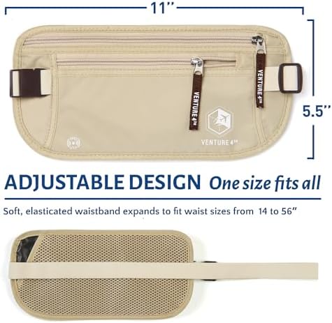 VENTURE 4TH Travel Money Belt - Slim Passport Holder RFID Blocking Travel Pouch to Protect Cash, Credit Cards and Travel Documents (Beige) - Image 2
