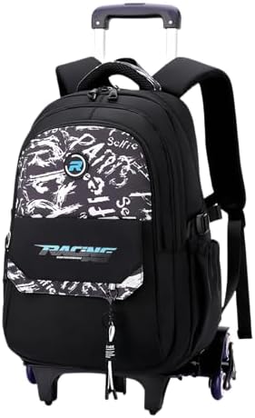 Rolling Backpack for Boys Roller Backpack Kids Bookbag with Wheels Wheeled School Bag for Teen Boys Black