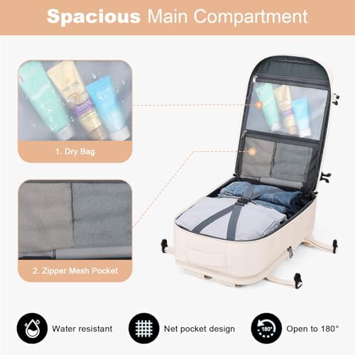 Maelstrom Travel Backpack for Women Men, 2 in 1 Crossbody Bag Laptop Backpack Fits 15.6-17.3 Inch Laptop, 26L Work/Nurse/Teacher Bag, Carry On Backpack with Shoe Compartment,Beige - Image 3