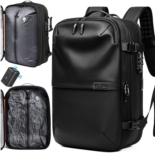 AirVault Vacuum Seal Travel Backpack 60L - Expandable Air Compression Vacuum System, Airback, Vacpack, Water-Resistant, Carry-On with TSA Lock Fits 19" Laptop, Backvac (Black)