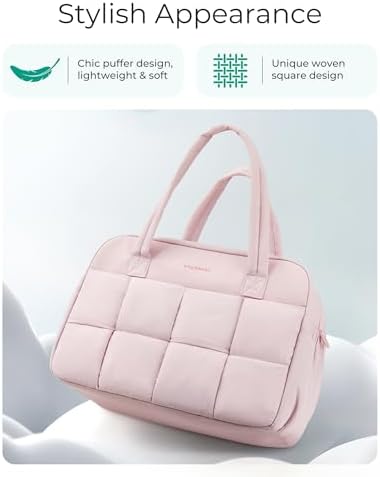 BAGSMART Gym Bag for Women, 29L Puffer Travel Duffle Bag for Travel with Laptop Compartment, Weekender Bags for Women, Carry On Duffel Bag Personal Item Bag, Baby Pink - Image 3