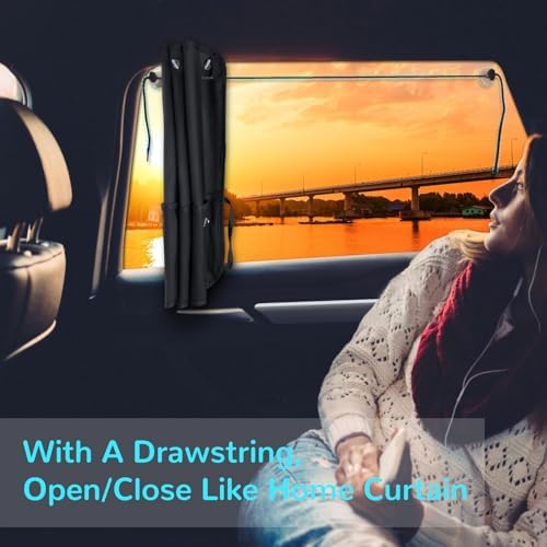 Car Sun Shade Side Window, 2 Pcs Blackout Car Window Shade for Baby Privacy with Storage Net Pockets Car Curtains 7 Suction Cups for Heat/UV Protection Sun Block Covers - Image 3