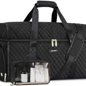 Weekender Travel Duffle Bag for Women: Overnight Bags with Shoe Compartment Carry on Bags for Airplanes with Toiletry Bag Weekend Yoga Gym Bag with Wet Pocket Black