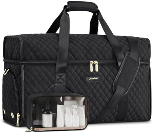 Weekender Travel Duffle Bag for Women: Overnight Bags with Shoe Compartment Carry on Bags for Airplanes with Toiletry Bag Weekend Yoga Gym Bag with Wet Pocket Black