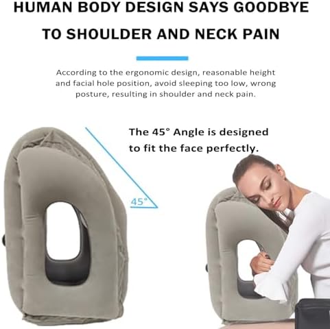 Inflatable Travel Pillow,U-Shaped JYSW Portable Airplane Pillow Multifunctional Neck and Head Support Lap Pillow for Airplanes Trains Buses and Office Napping with Eye Mask, Earplugs, Grey - Image 5