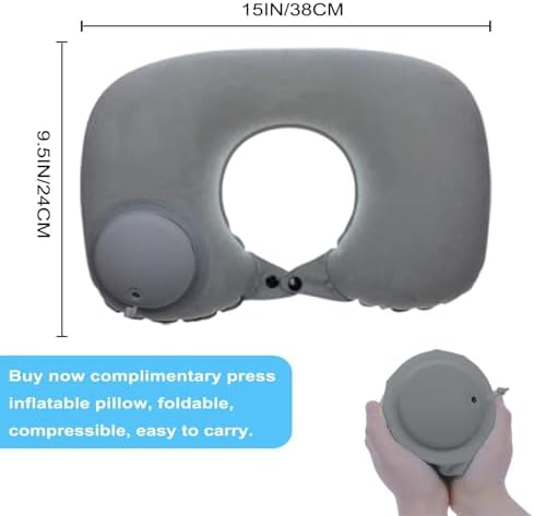 Inflatable Travel Pillow,U-Shaped JYSW Portable Airplane Pillow Multifunctional Neck and Head Support Lap Pillow for Airplanes Trains Buses and Office Napping with Eye Mask, Earplugs, Grey - Image 4