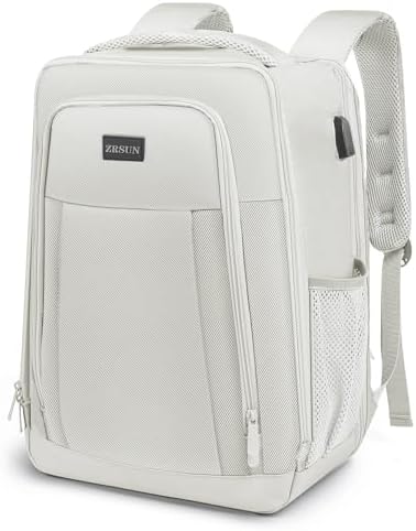 Travel Backpack, Business Anti Theft Slim Sturdy Laptops Backpack with USB Charging Port, Water Resistant College School Laptop Bag for Men & Women Fits 15.6 Inch Notebook (Beige)