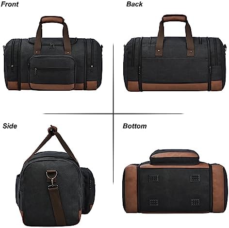 Litvyak Duffle Bag for Travel, 50L Canvas Travel Duffel Bags Overnight Weekend Gym Carry On Luggage Bag for Men & Women(Black) - Image 3