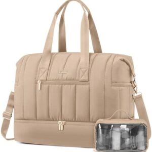 LOVEVOOK Travel Duffle Bag,Puffer Weekender Bags For Women with Shoe Compartment,42L Carry On Duffel Bags For Airplanes,Hospital Bag for Labor and Delivery,Overnight Bag With Toiletry Bag,2Pcs Set